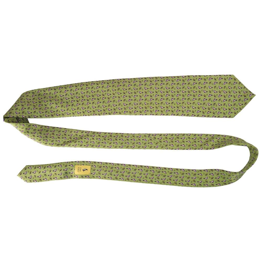 Bird Dog Bay Silk Neck Tie 60" Green Fish Lure Print Hand Made Novelty - Picture 4 of 7